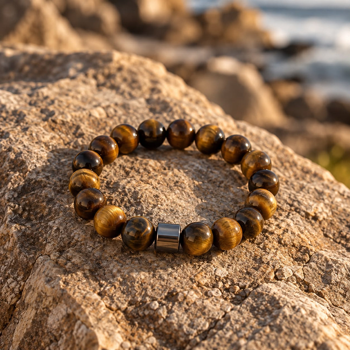 Amuleto Pulsera Brown Tiger Eye + Hematite Bead
