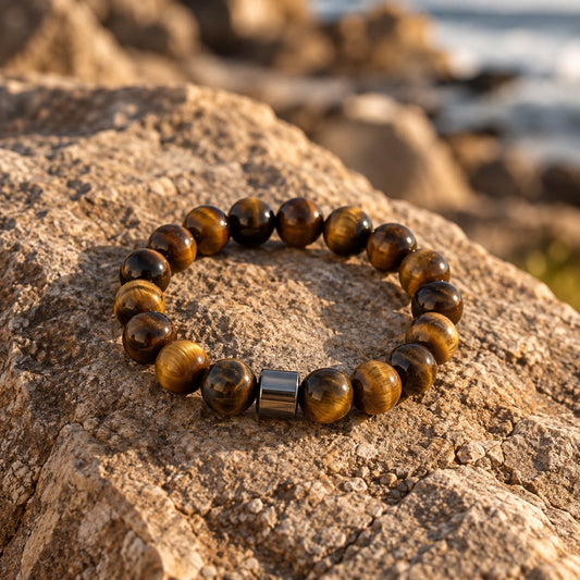 Amuleto Pulsera Brown Tiger Eye + Hematite Bead